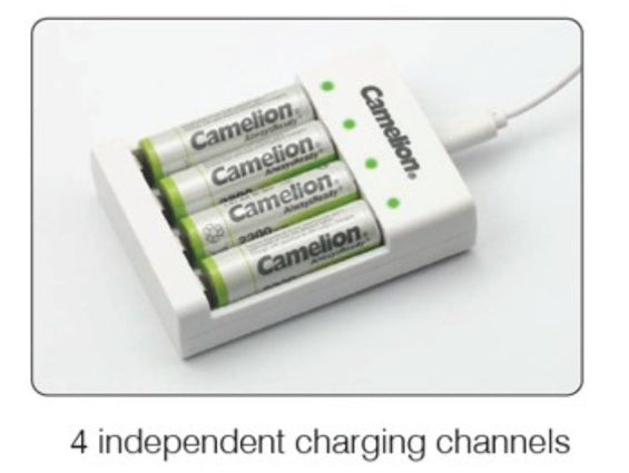 AA and AAA Ni-Mh Camelion Rechargeable Batteries (4aa & 4aaa) + Charger Bundle