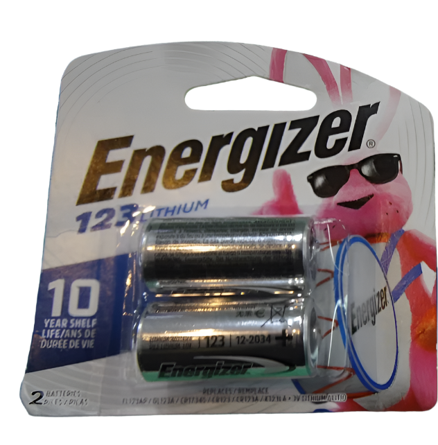 Energizer CR123A 3V Lithium Button Top Battery(2 Pack)