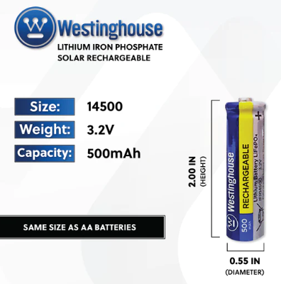 14500 Rechargeable Batteries IFR14500 4 pack Westinghouse Rechargeable AA Battery