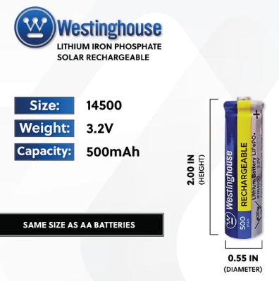 14500 Batteries 3.2v 500mah Solar Rechargeable 8pk