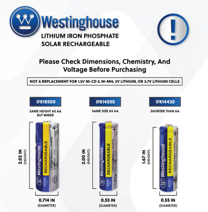 14500 Rechargeable Batteries IFR14500 4 pack Westinghouse Rechargeable AA Battery