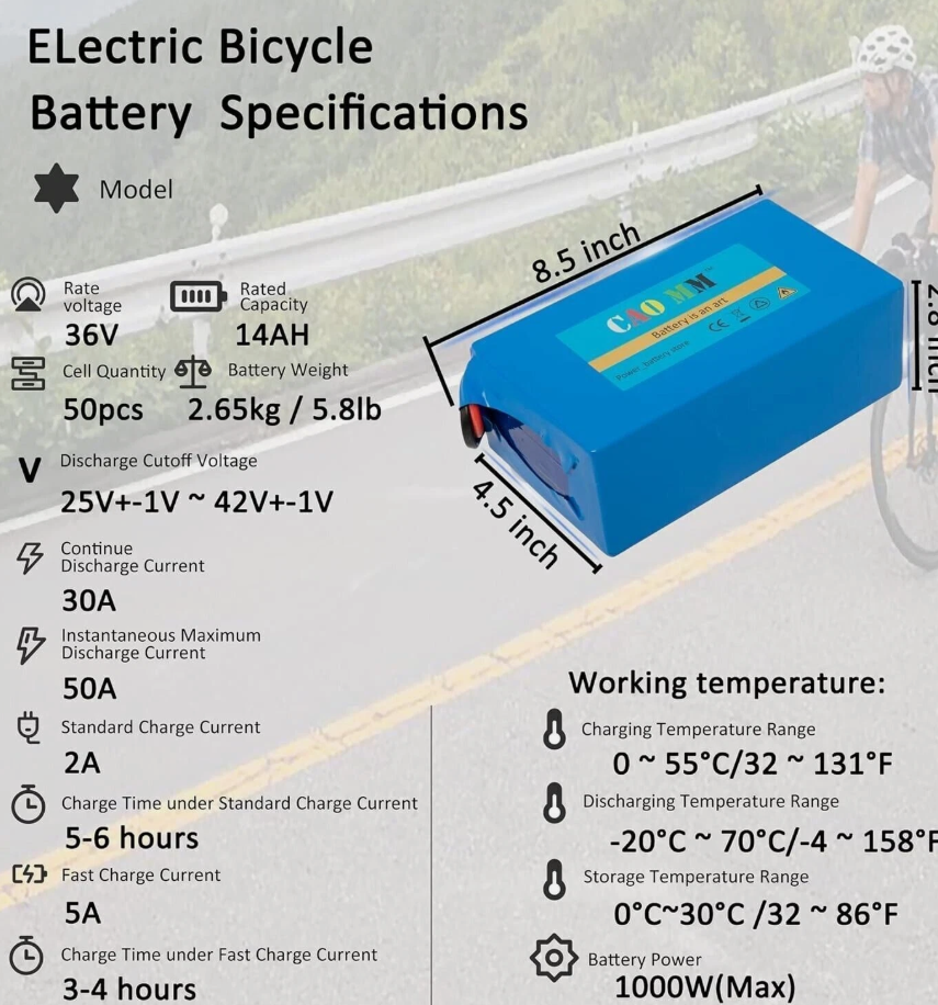 36v ebike battery specs