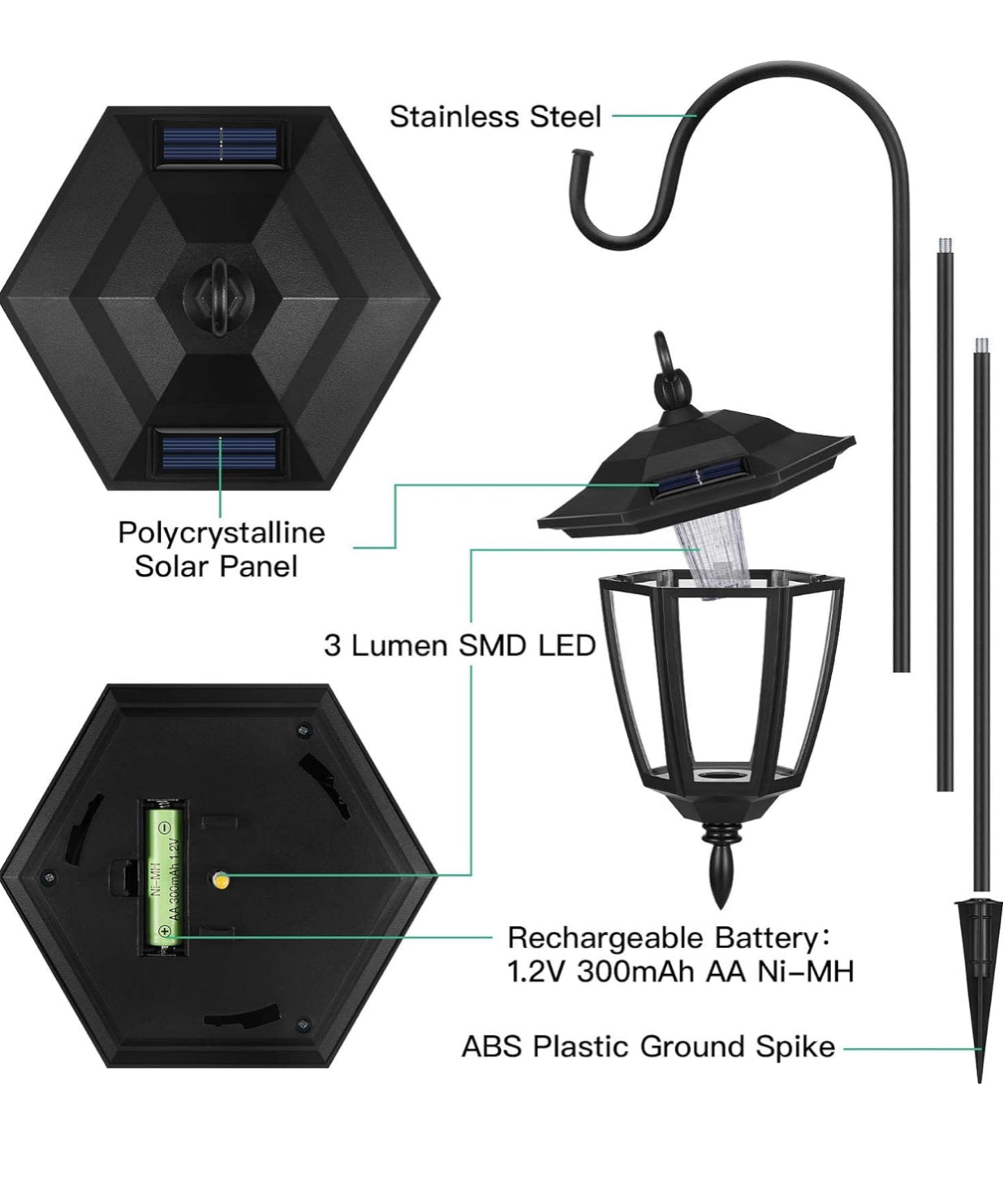 Hanging Solar Lights Dual Use Shepherd Hook Lights Outdoor Solar Coach Lights, 4 Pack