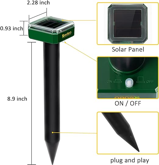 Redeo 4 Pack Mole Repellent Solar Sonic Groundhog Repeller Gopher Deterrent Vole