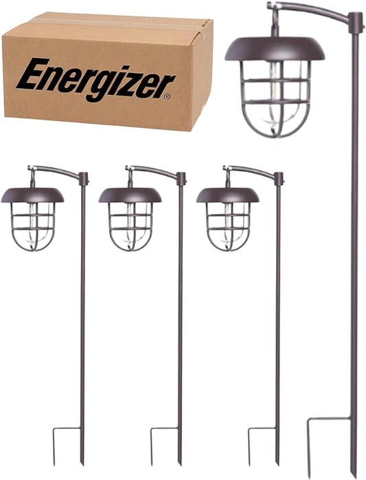 Energizer LED Solar Hanging Lights on Shepherds Hook Metal Pole (Set of 4)