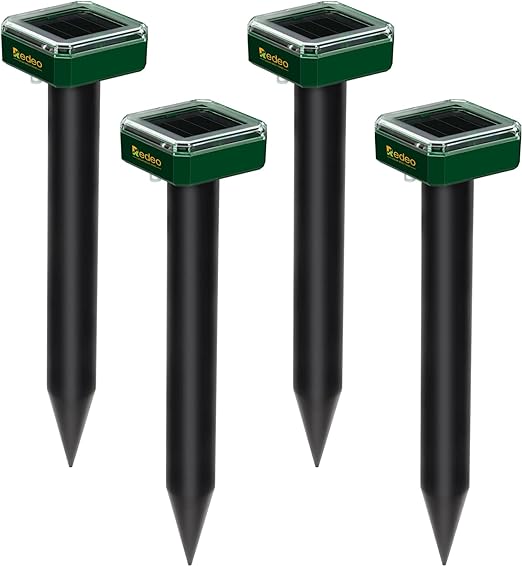 Redeo 4 Pack Mole Repellent Solar Sonic Groundhog Repeller Gopher Deterrent Vole