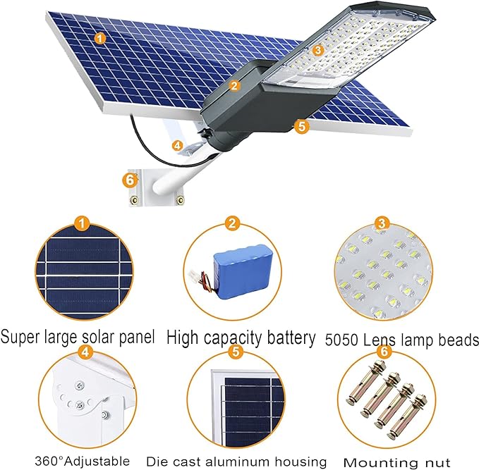 3500W Solar Street Lights Outdoor, IP67 Commercial Parking Lot Light Dusk to Dawn, 7000K Solar Security Flood Lights Solar Led Lamp with Remote Control for Basketball Court, Road, Playground