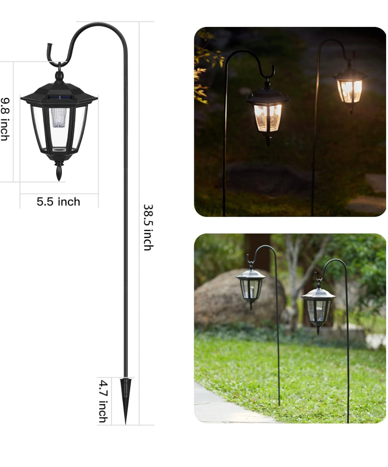 Hanging Solar Lights Dual Use Shepherd Hook Lights Outdoor Solar Coach Lights, 4 Pack