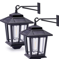 2 Pack Solar Aluminum Wall Lanterns with Replaceable Bulb,Outdoor Hanging Solar Lights with 4 Solar Panels,Anti-Rust