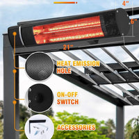 Electric Patio Heater, 1500W Outdoor Heater with 3 Power Settings, Infrared Heater with Remote Control, Overheat Protection, Wall Mounted Space Heater, In/Outdoor