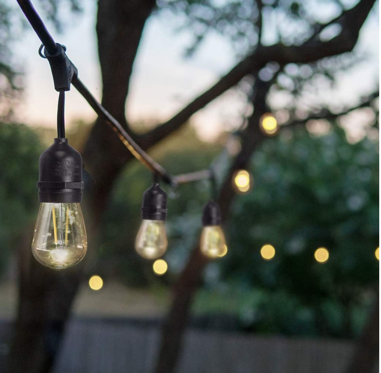 48 Ft Waterproof LED Outdoor String Lights - Hanging, Dimmable 2W Vintage Edison Bulbs