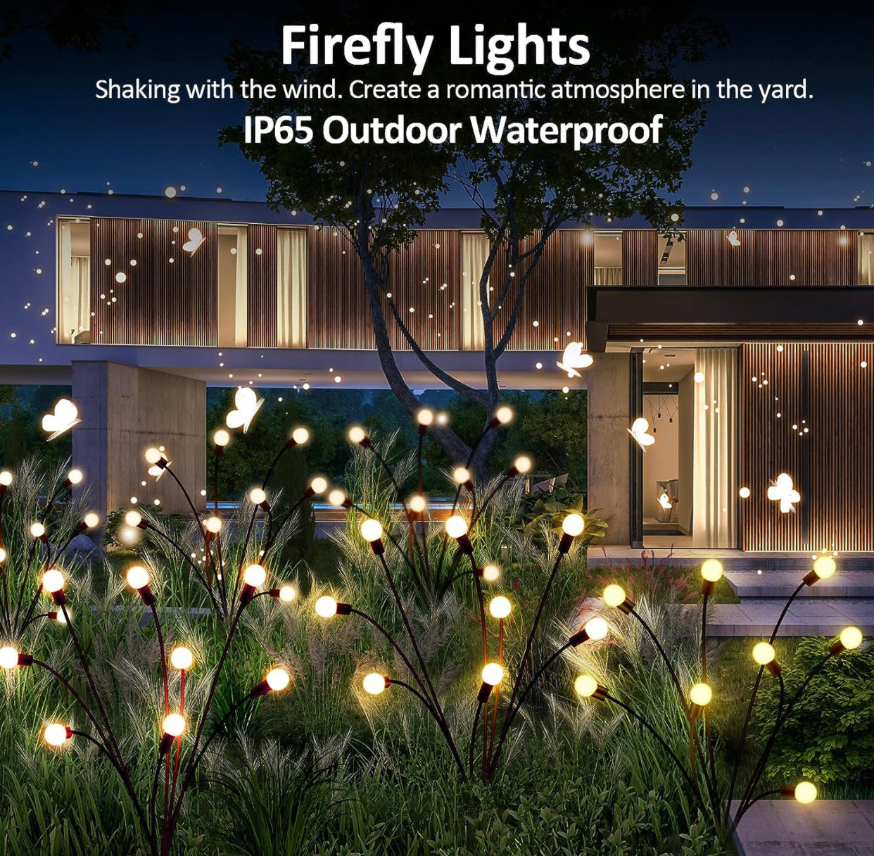 4 Pack Upgraded 8 LED Solar Powered Firefly Lights,Outdoor Waterproof Vibrant Garden Warm White