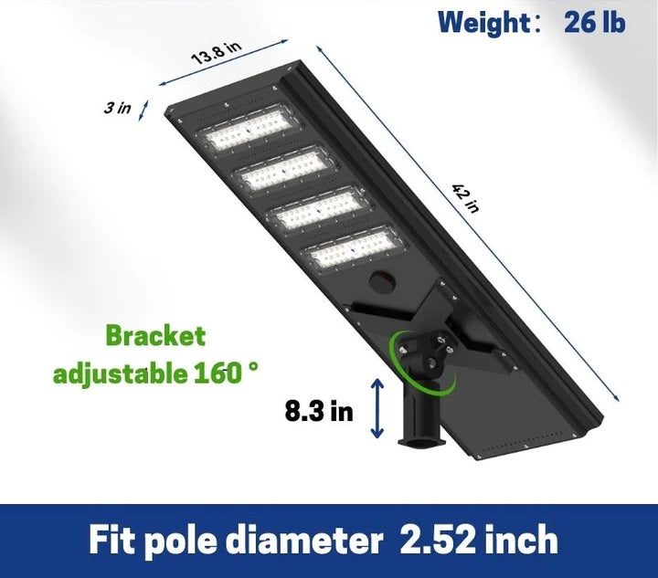 2500W Commercial Solar Power LED Parking Lot / Street/ Arena Light 160000 Lumen - (Black)