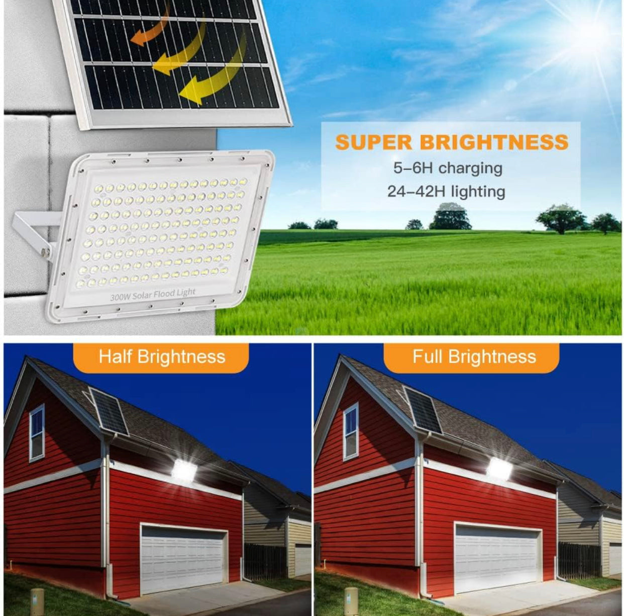 300W LED Solar Flood Lights,24000Lumens Street Flood Light Outdoor IP67 Waterproof with Remote Control