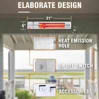 Electric Patio Heater, 1500W Outdoor Heater with 3 Power Settings, Infrared Heater with Remote Control, Overheat Protection, Wall Mounted Space Heater, In/Outdoor