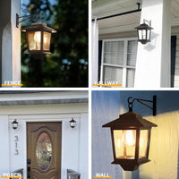 2 Pack Solar Aluminum Wall Lanterns with Replaceable Bulb,Outdoor Hanging Solar Lights with 4 Solar Panels,Anti-Rust