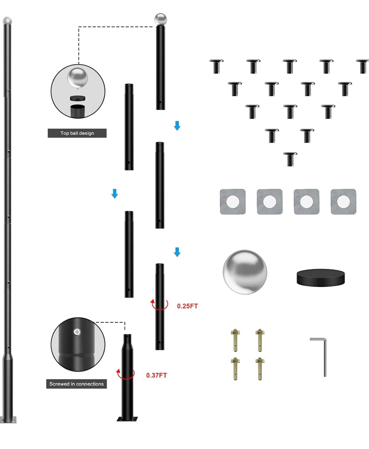 Tall Street Light Pole, Street Lamp Post for Outdoor Lights, Solar Street Light Pole