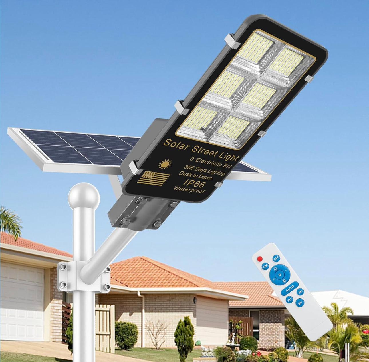 400W Solar Street Lights Outdoor, Dusk to Dawn Solar Led Outdoor Light with Remote Control, 6500K Daylight White Security Led Flood Light