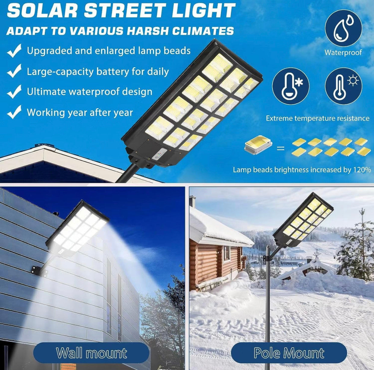 1800W LED Street Light Outdoor - 3 Color Temperature Change Solar Lights , Dusk to Dawn, Motion Sensor With Remote