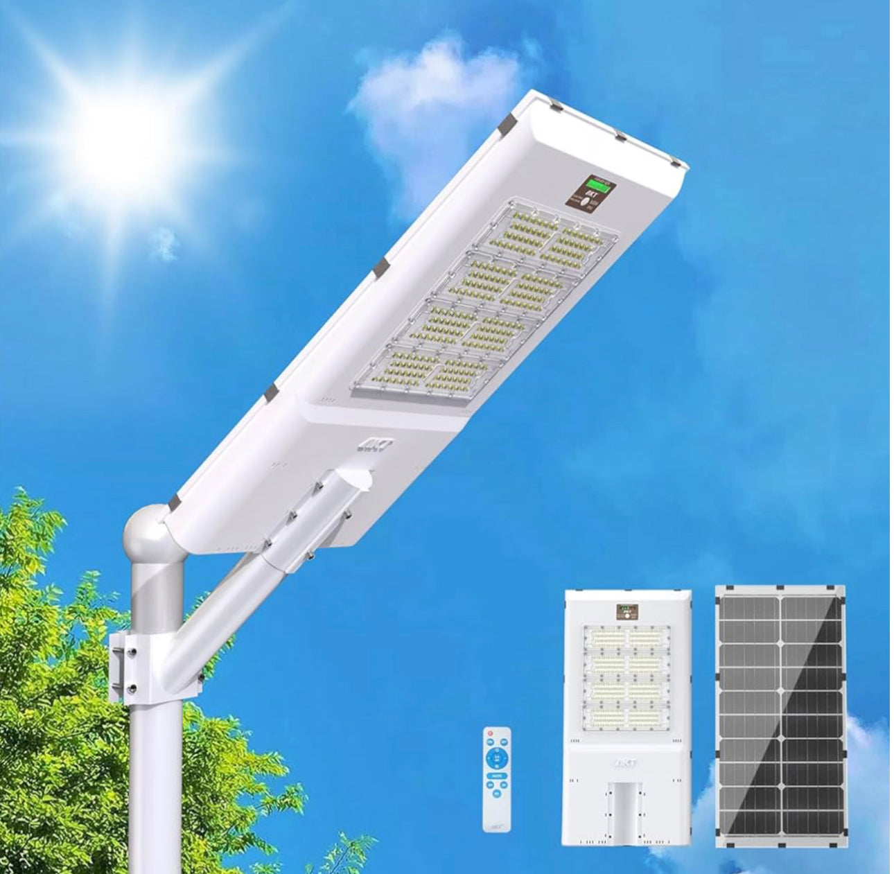 500W Solar Street Lights with Motion Sensor, 90000LM Outdoor IP65 Waterproof LED Solar Street Lamp with Remote Control