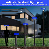 Street Light Pole 13.12ft Garden Light Pole Outdoor Heavy Metal Light Pole Field Light Pole Ranch Light Pole Black Iron Aluminum Pole with Ground Cage and Mounting Kit for Heavy Duty