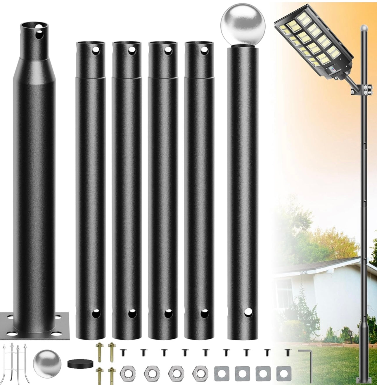 Tall Street Light Pole, Street Lamp Post for Outdoor Lights, Solar Street Light Pole