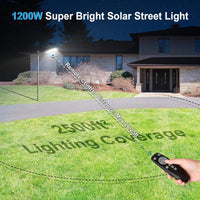 1200W LED Solar Street Light Motion Sensor, 100000LM IP65 Waterproof Solar Security Flood Lights Outdoor with Remote Control, Dusk to Dawn Solar Lights Lamp