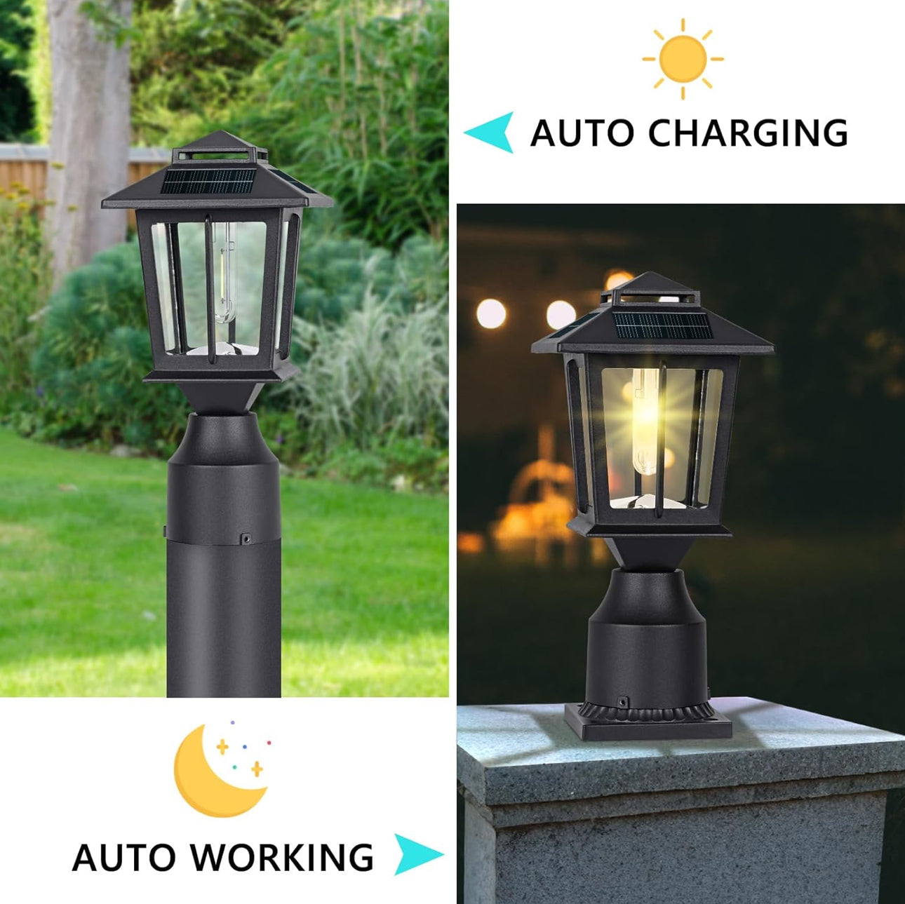 2 Pack Metal Solar Post Lights Outdoor, Waterproof Fence Post Lights Solar Powered, Wood 4X4 Solar Post Cap Lights, Solar Deck Post Lights Decorations Patio Porch Railing