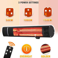 Electric Patio Heater, 1500W Outdoor Heater with 3 Power Settings, Infrared Heater with Remote Control, Overheat Protection, Wall Mounted Space Heater, In/Outdoor