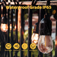 48 Ft Waterproof LED Outdoor String Lights - Hanging, Dimmable 2W Vintage Edison Bulbs