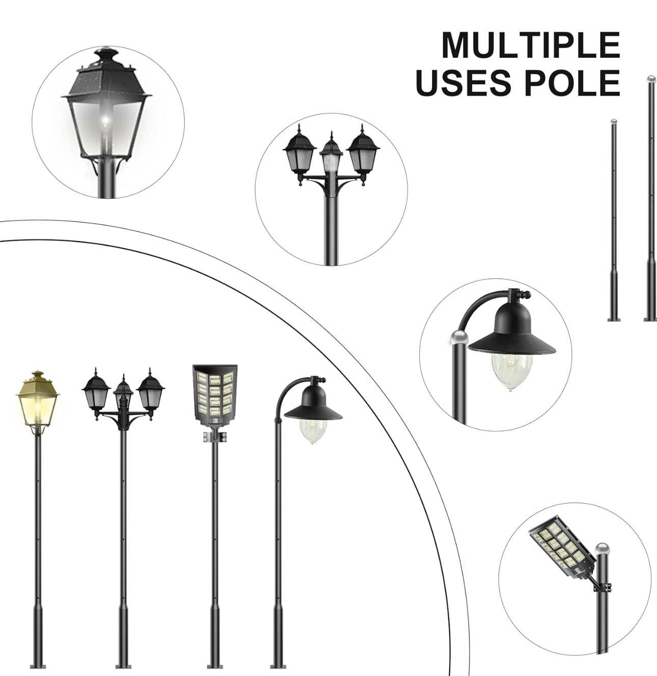 Tall Street Light Pole, Street Lamp Post for Outdoor Lights, Solar Street Light Pole