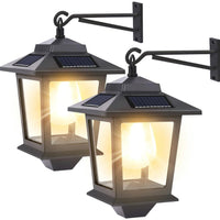 2 Pack Solar Aluminum Wall Lanterns with Replaceable Bulb,Outdoor Hanging Solar Lights with 4 Solar Panels,Anti-Rust