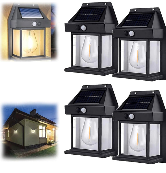 SmartYard 4 Pack Solar Sensor Motion Wall Lights Tungsten Lamps Exterior Porch Lanterns Outdoor Patio Lantern