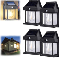 SmartYard 4 Pack Solar Sensor Motion Wall Lights Tungsten Lamps Exterior Porch Lanterns Outdoor Patio Lantern