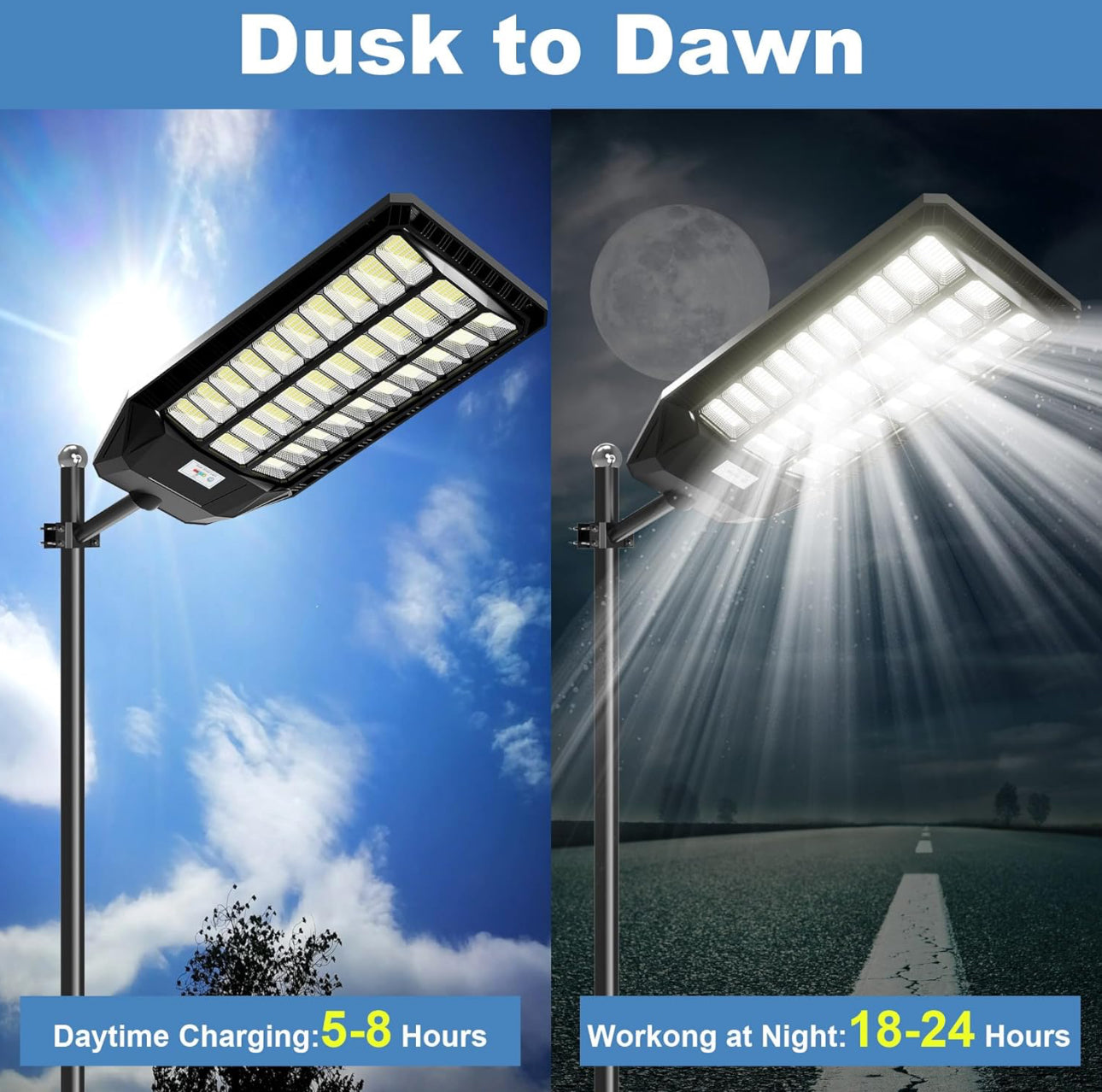 3000W Solar Street Light, 180000 Lumens Dusk to Dawn Street Lights Solar Powered Motion Sensor IP66 Waterproof