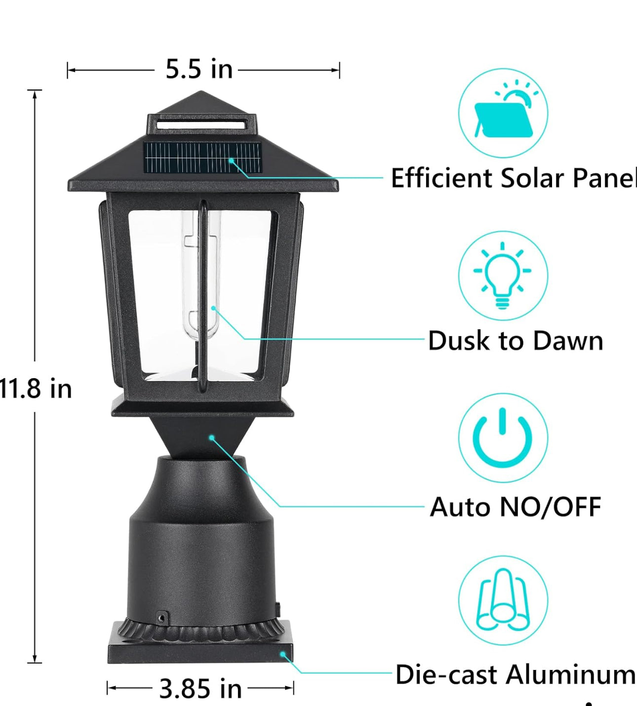 2 Pack Metal Solar Post Lights Outdoor, Waterproof Fence Post Lights Solar Powered, Wood 4X4 Solar Post Cap Lights, Solar Deck Post Lights Decorations Patio Porch Railing