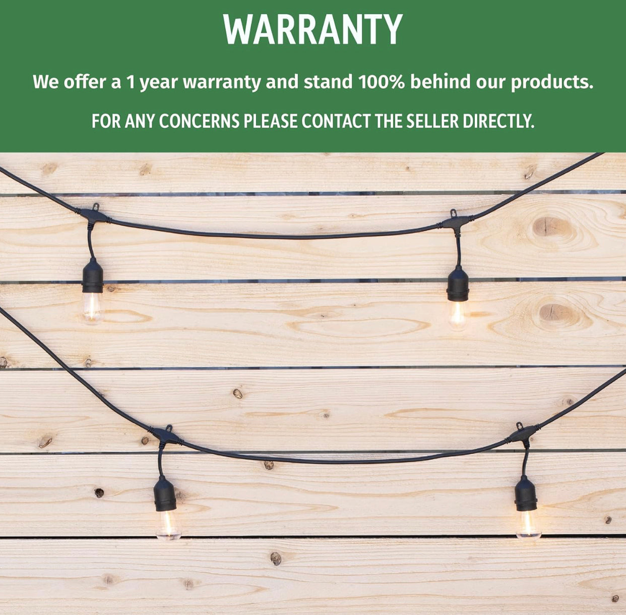 48FT Outdoor LED String Lights Plug-In - 24 Shatter Resistant and Waterproof Bulbs - Commercial Grade - UL Listed Heavy Duty Wire