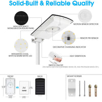 Solar Street Lights Outdoor, Cool White/Warm White Solar Street Light Dusk to Dawn/Motion Sensor, 1300LM IP65 Waterproof, Dimmable Remote Control