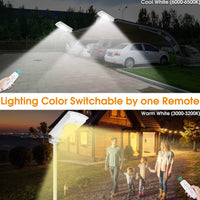 Solar Street Lights Outdoor, Cool White/Warm White Solar Street Light Dusk to Dawn/Motion Sensor, 1300LM IP65 Waterproof, Dimmable Remote Control