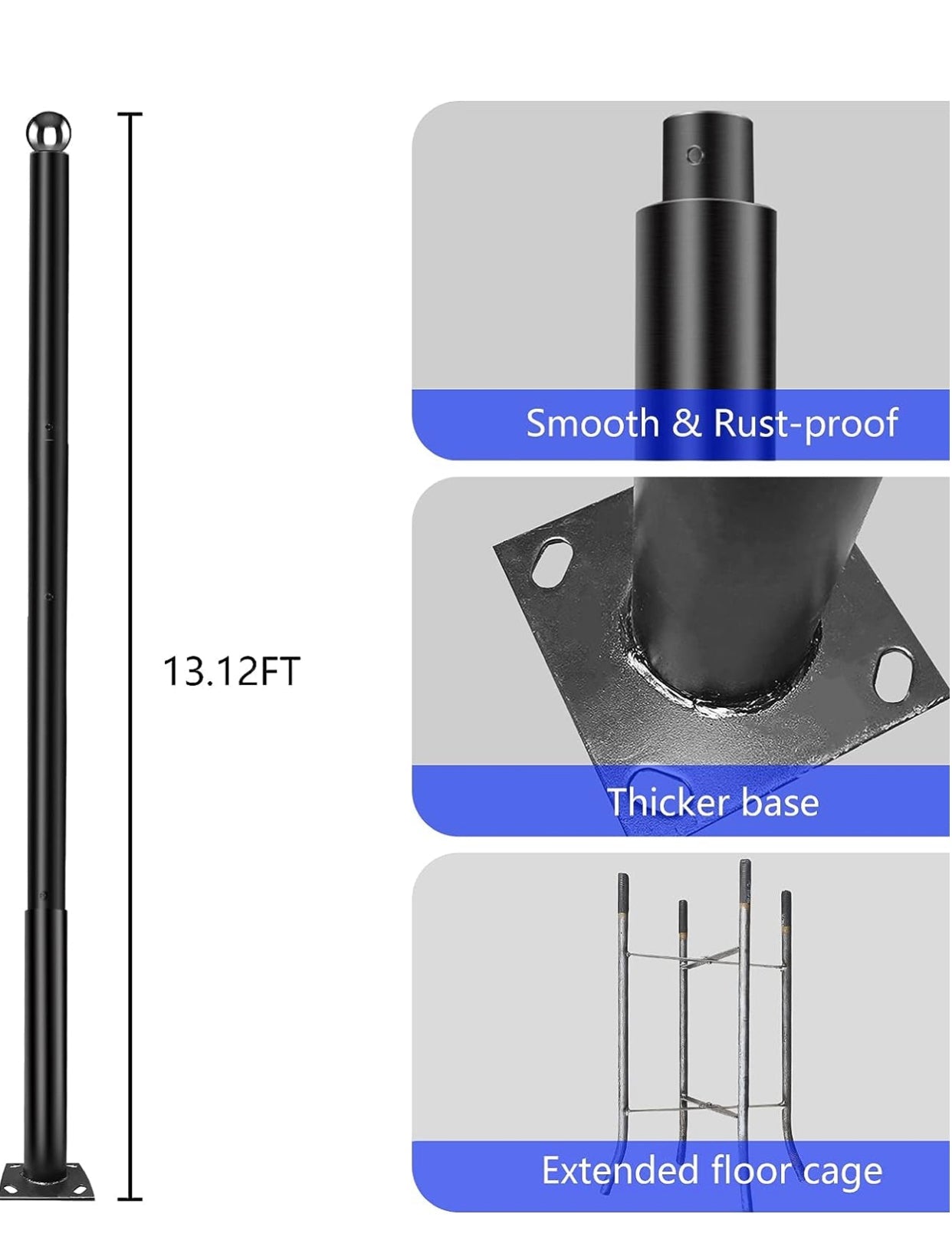 Street Light Pole 13.12ft Garden Light Pole Outdoor Heavy Metal Light Pole Field Light Pole Ranch Light Pole Black Iron Aluminum Pole with Ground Cage and Mounting Kit for Heavy Duty