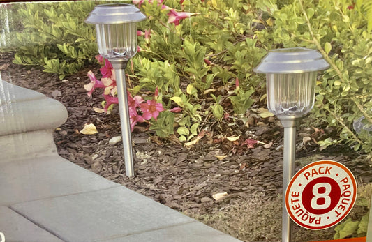 SmartYard Solar Pathway Lights Stainless-Steel and Glass (8 pack)