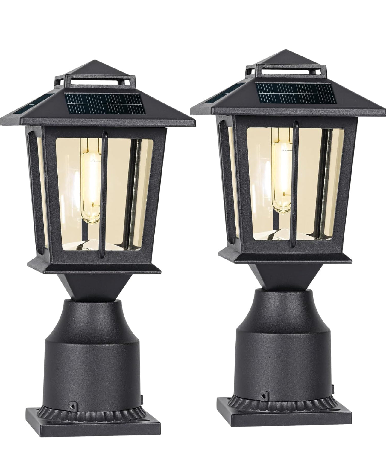 2 Pack Metal Solar Post Lights Outdoor, Waterproof Fence Post Lights Solar Powered, Wood 4X4 Solar Post Cap Lights, Solar Deck Post Lights Decorations Patio Porch Railing