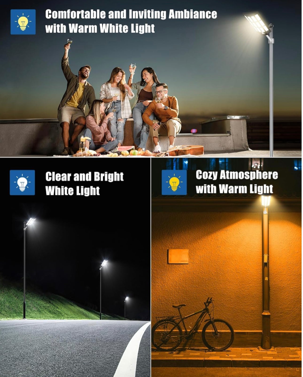 3000W Solar Street Light - Tri-Color 3000K/4000K/6500K Dimmable Solar Motion Sensor Light Outdoor, IP66 Waterproof Solar Dusk to Dawn Lights