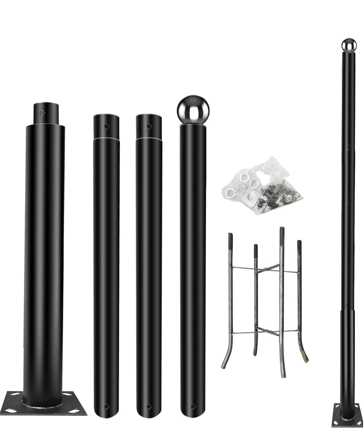 Street Light Pole 13.12ft Garden Light Pole Outdoor Heavy Metal Light Pole Field Light Pole Ranch Light Pole Black Iron Aluminum Pole with Ground Cage and Mounting Kit for Heavy Duty