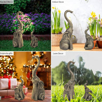 Garden Statues Elephant Decor with LED Solar Lights - Set of 2 Good Luck Christmas Elephant