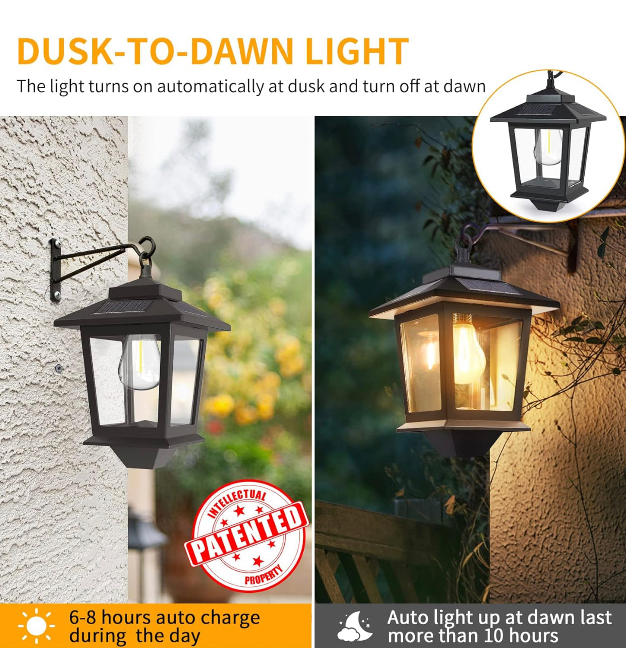 2 Pack Solar Aluminum Wall Lanterns with Replaceable Bulb,Outdoor Hanging Solar Lights with 4 Solar Panels,Anti-Rust