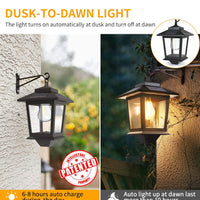 2 Pack Solar Aluminum Wall Lanterns with Replaceable Bulb,Outdoor Hanging Solar Lights with 4 Solar Panels,Anti-Rust