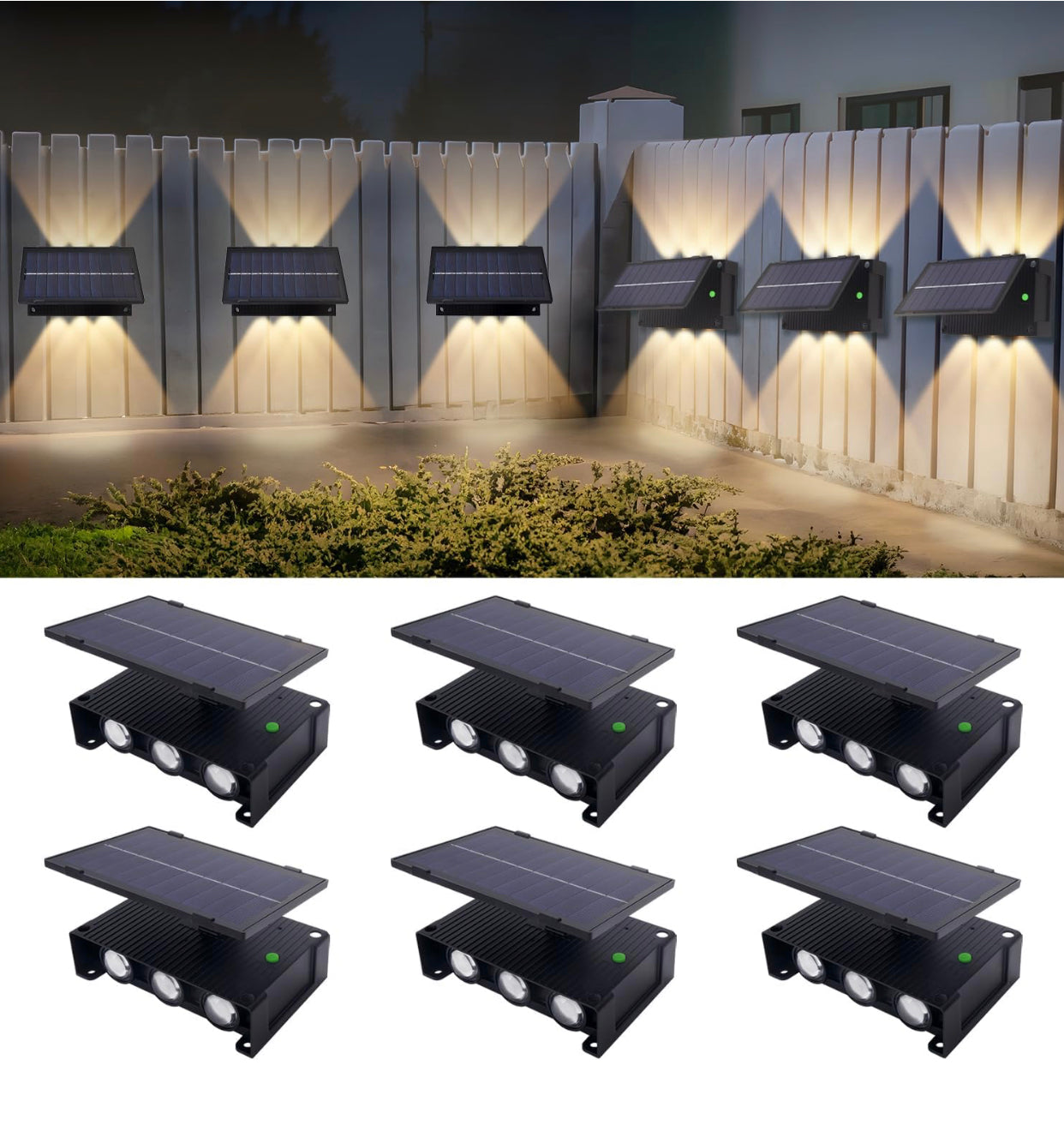 6 Pack Solar Fence Lights, Solar Deck Lights, Waterproof Outdoor Wall Lights (Warm White)