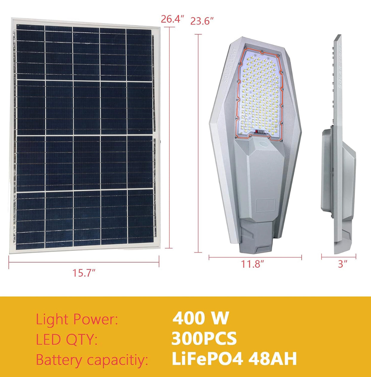 4000W Die cast Aluminum commercial Outdoor Solar Street Lamp, Remote Control 48000mAH Li-Fe Battery