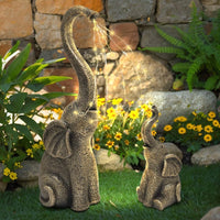 Garden Statues Elephant Decor with LED Solar Lights - Set of 2 Good Luck Christmas Elephant